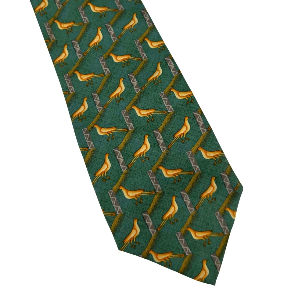 Metropolitan Museum of Art Mens Silk Tie Green Bird Geometric MMA Necktie